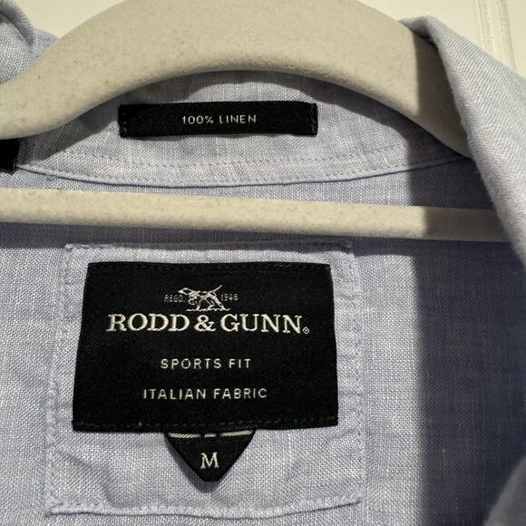 Rodd Gunn Light Blue Linen Button Up Sports Fit Mens Medium - Picture 3 of 5